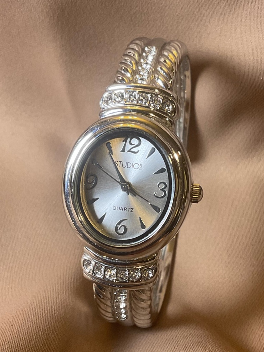 Studio 2 Quartz Rhinestone Bangle Watch gold Silver Tone Crystal Accent Bracelet